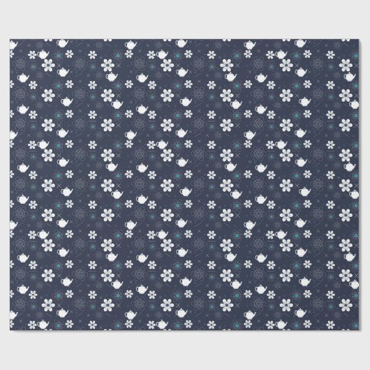 Teekannen und Blume Geschenkpapier (Flach)