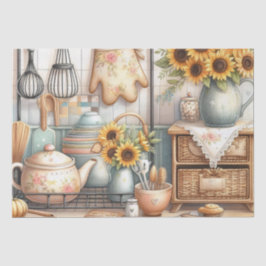 Teekannen und Sonnenblumen Küche Wasserfarbe Seidenpapier