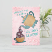 Teekanneschneeflocketeeverkäufer Weihnachtskarte Feiertagskarte (Stehend Vorderseite)