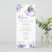 Teekarte des lila Blumenkohles Brautparty Menükarte (Stehend Vorderseite)