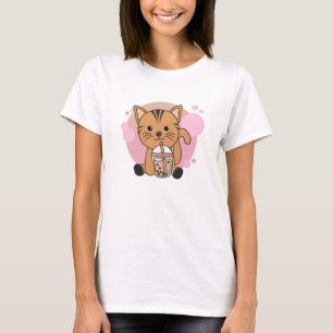 Teekatze mit Schokolade, süße Tiere Katzen T-Shirt