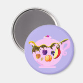 Teekessel mit Obst und Blätter Magnet (Vorderseite/Rückseite)