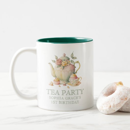 Teekessel & Tee Cups Whimsikale Wildblumen Individ Zweifarbige Tasse (Mit Donut)