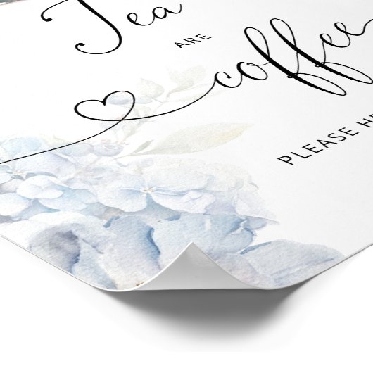 Teekocher und Kaffee-Bar aus Blue Hydrangeas Poster (Ecke)