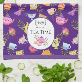 Teeköpfe und Cups Lila Geschirrtuch