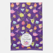 Teeköpfe und Cups Lila Geschirrtuch (Vertikal)