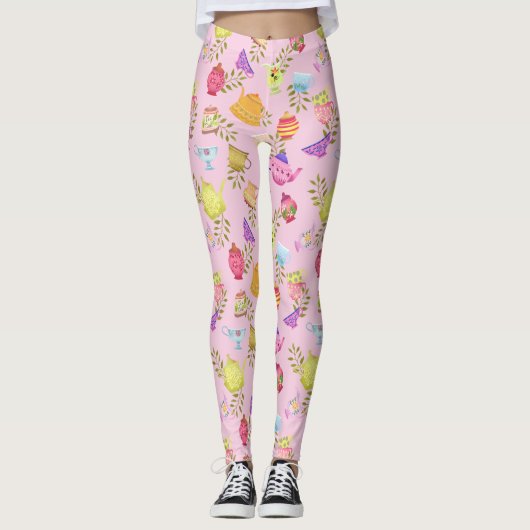 Teeköpfe und Tassen rosa Leggings (Vorderseite)