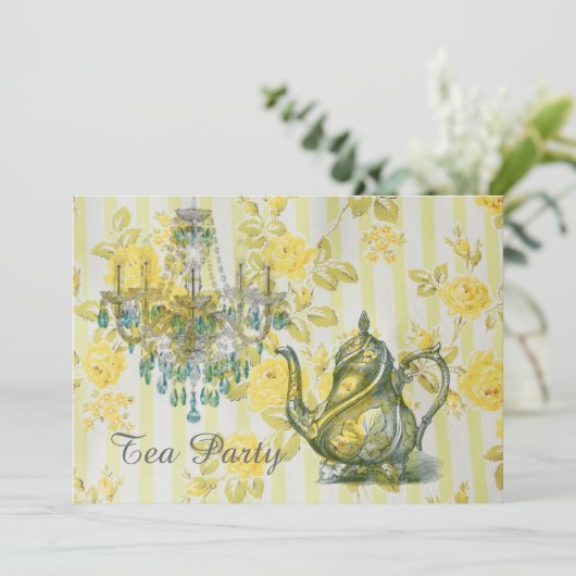 Teekronleuchter Vintages Tee-Party Einladung (Stehend Vorderseite)