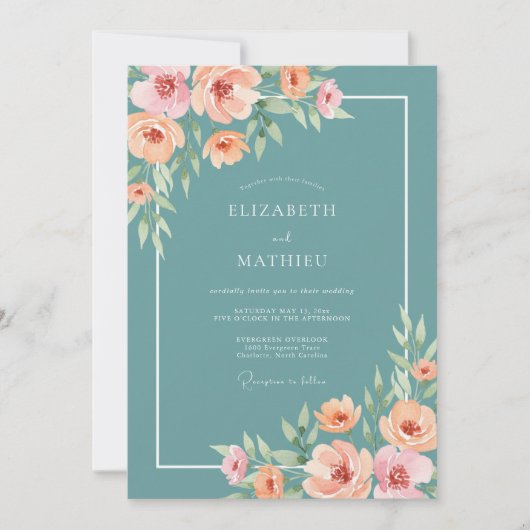 Teelblüten-Malerische Hochzeit Einladung (Vorderseite)