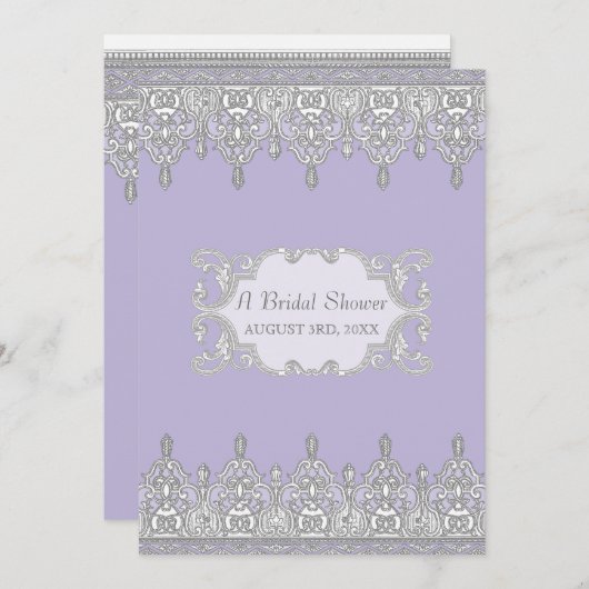 Teelöffel, Lavendel & Grau - Brautparty Einladung (Vorne/Hinten)