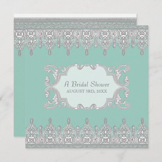 Teelöffel, Light Aqua Blau - Brautparty Einladung (Vorne/Hinten)