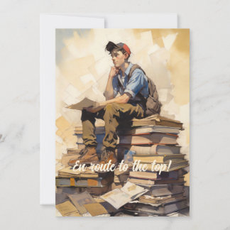 Teen auf einem Haufen Bücher Ankündigung