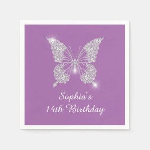 Teen Birthday Diamond Butterfly Name Age, Lavender Serviette