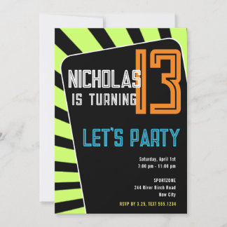 Teen Boy 13. Geburtstag - jedes Alter helle Neon Einladung