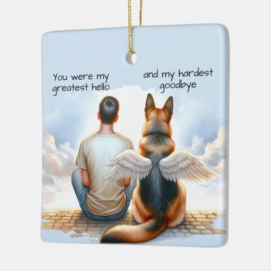 Teen Boy and Dog Memorial Keramikornament (Links)