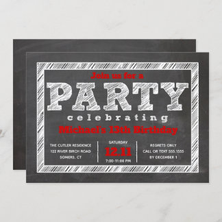 Teen Boy Birthday Einladung, Chalkboard, Rot Einladung