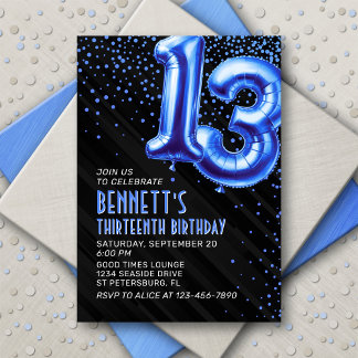 Teen Boy Blue 13. Geburtstag Einladung