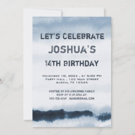 Teen Boy Blue Watercolor Minimalistisch Geburtstag Einladung
