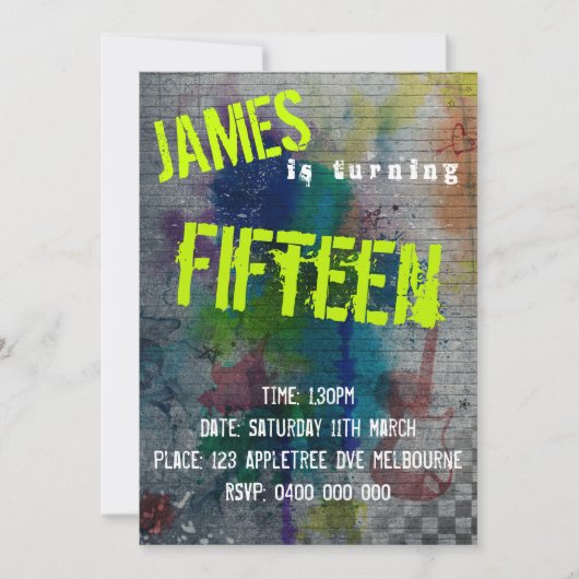 Teen Boy Graffiti Einladung (Vorderseite)