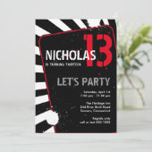 Teen Boy Party Einladung | Schwarz, weiß und rot (Stehend Vorderseite)
