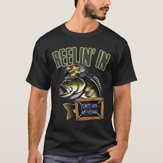 Teen Boys Fishing Reeling In First Day Of School B T-Shirt (Vorderseite)