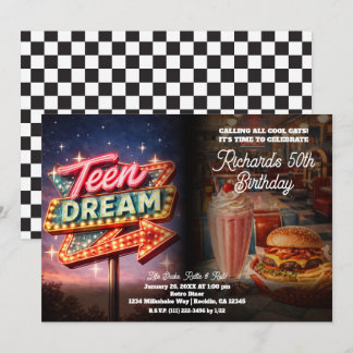 Teen Dream Retro 50er Jahre Diner Geburtstagsfeier Einladung