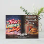 Teen Dream Retro 50's Style Diner Birthday Party Einladung (Stehend Vorderseite)