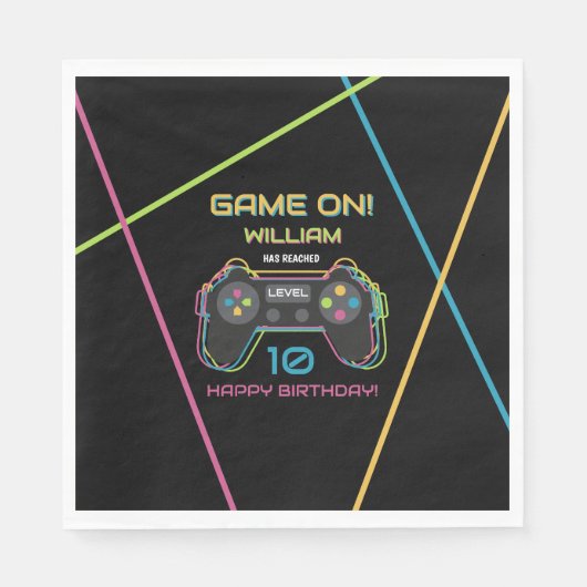 Teen Gaming Gamer Video Game Player Neon Birthday Serviette (Vorderseite)
