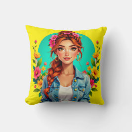 Teen Girl Ästhetik - Blumenportrait Cartoon Kissen