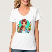 Teen Girl Ästhetik - Blumenportrait Cartoon T-Shirt (Vorderseite)