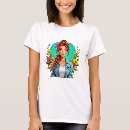 Teen Girl Ästhetik - Blumenportrait Cartoon T-Shirt