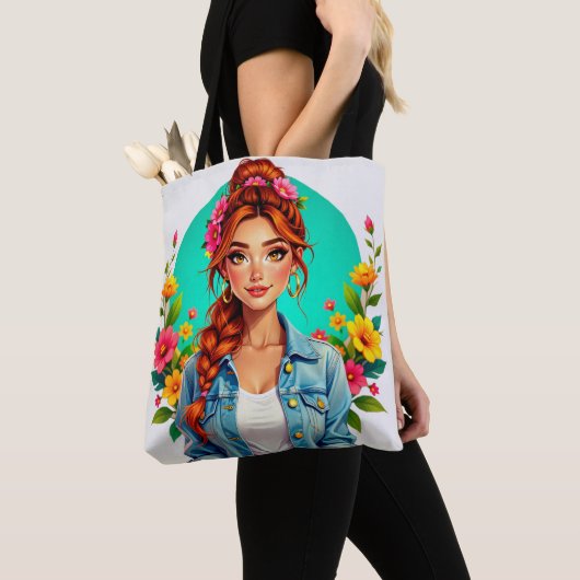 Teen Girl Ästhetik - Blumenportrait Cartoon Tasche (Von Nahem)