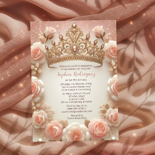 Teen Girl Elegante Blush Rose Crown Quinceañera Einladung
