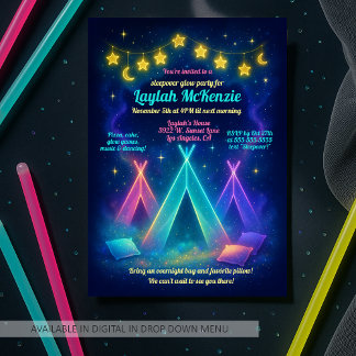 Teen Girl Glow Party Neon Teepee Slumber Party Einladung