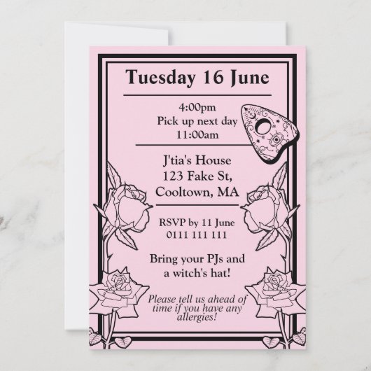 Teen Girl Gothic Pastel Pink Spooky Sleepover Einladung (Rückseite)