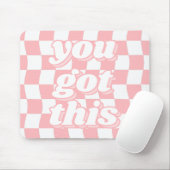 Teen Girl Groovy Pink White Checkerboard Text Mousepad (Mit Mouse)