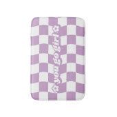 Teen Girl Lila White Checkerboard Muster Slogan Badematte (Vorderseite Vertikal)