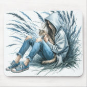 Teen Girl mit Hauskatze Mousepad (Vorne)