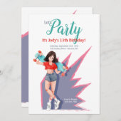 Teen Girl mit Skateboard Einladung (Vorne/Hinten)