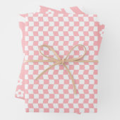 Teen Girl Pastel Pink White Wavy Checkered Blume Geschenkpapier Set (Beispiel)
