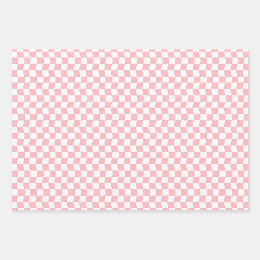 Teen Girl Pastel Pink White Wavy Checkered Blume Geschenkpapier Set (Vorderseite)