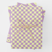 Teen Girl Pastel Yellow Lila Wavy Schachbrett Blum Geschenkpapier Set (Beispiel)