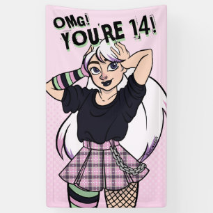 Teen Girl Pink Cartoon Punk 14. Geburtstag Banner