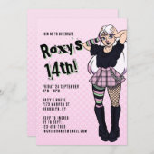 Teen Girl Pink Cartoon Punk 14. Geburtstag Einladung (Vorne/Hinten)
