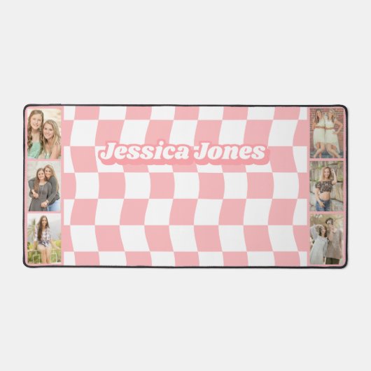 Teen Girl Pink Checkerboard Niedliche FotoCollage Schreibtischunterlage (Vorderseite)