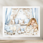 Teen Girl & Puppy im gemütlichen Winter Blue Schla Poster