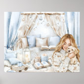 Teen Girl & Puppy im gemütlichen Winter Blue Schla Poster (Vorne)