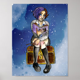 Teen Girl Witch Cartoon Illustration Poster