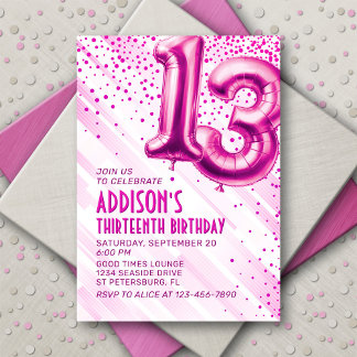 Teen Girls Pink 13. Geburtstag Einladung