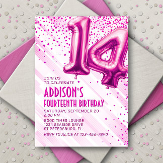 Teen Girls Pink 14. Geburtstag Einladung